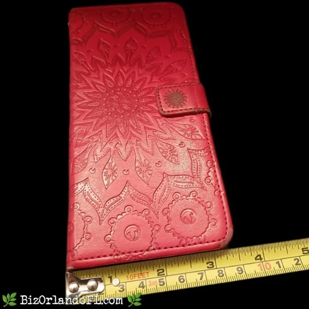 ELECTRONICS: Red Embossed Sunflower Wallet Case for Nokia G50 **GOOD CONDITION**